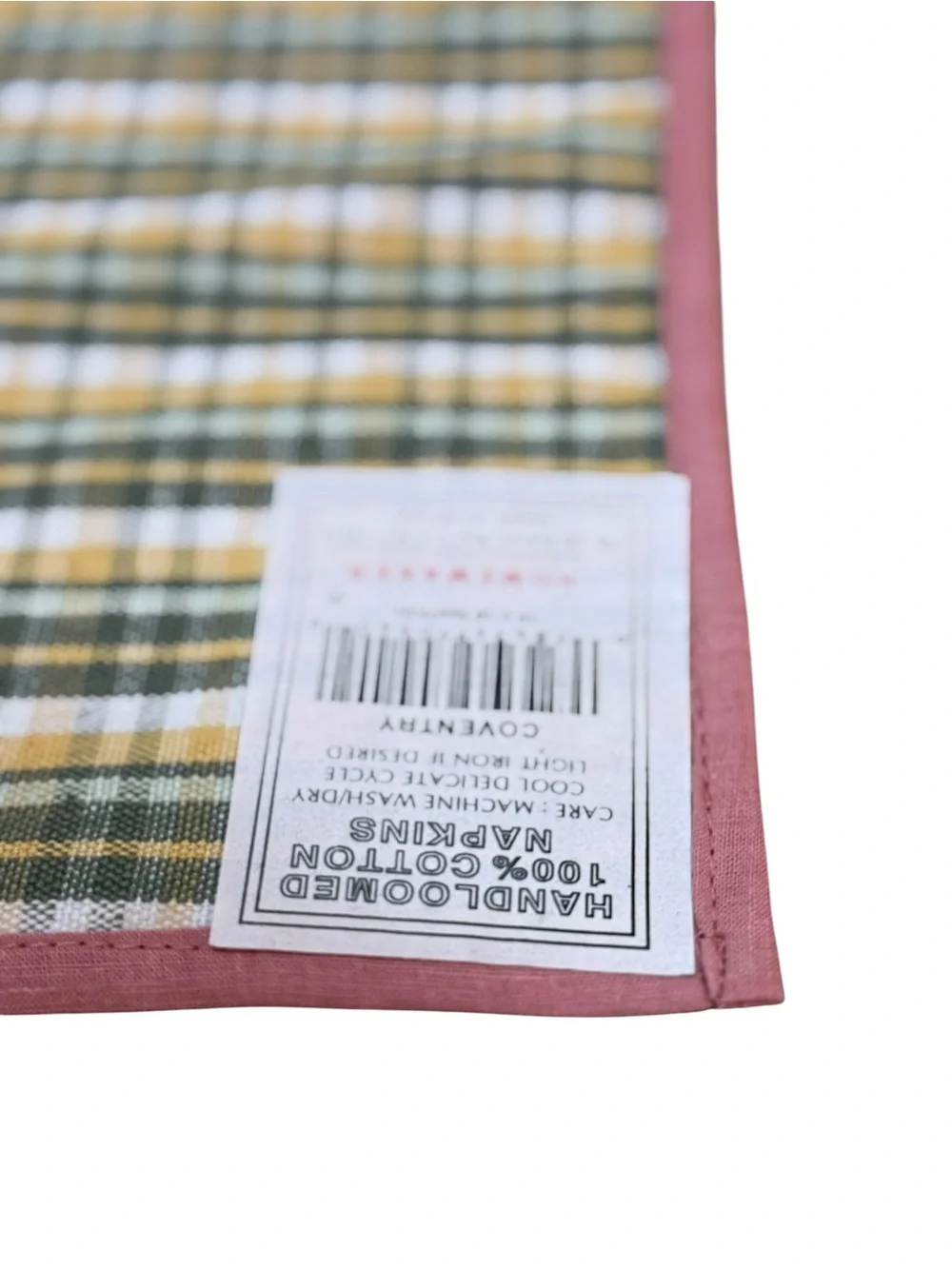Homemaker Coventry Handloomed Cotton Napkins Set 4 Sage Green Pink Plaid Cottage